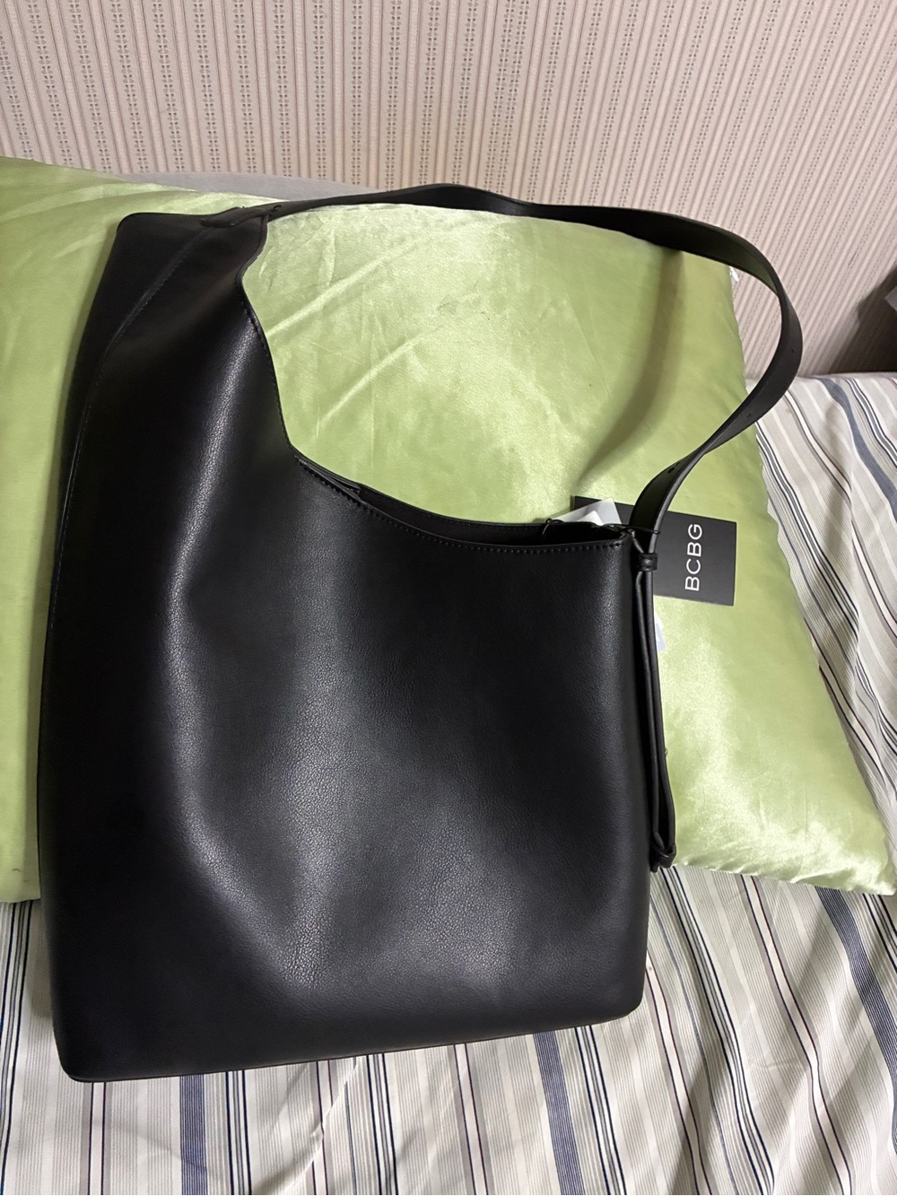 BCBG Black Leather Shoulder Hobo Bag